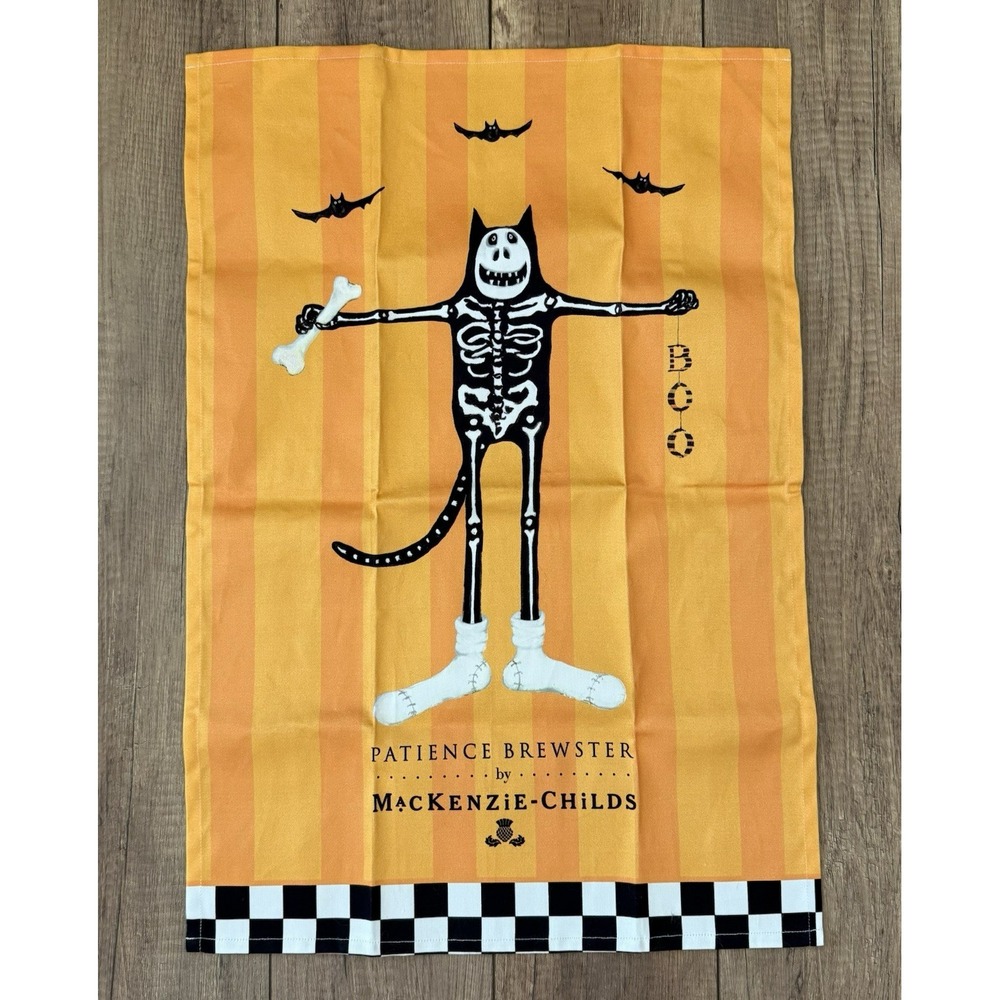 MacKenzie-Childs Patience Brewster Boney Cat Dish Towel NWT 100% Cotton Portugal